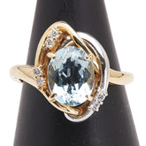 K18YG イエローゴールド Pt900 プラチナ コンビ アクアマリン1.06ct ダイヤ0.08ct リング 指輪 レディース 11号 【中古】